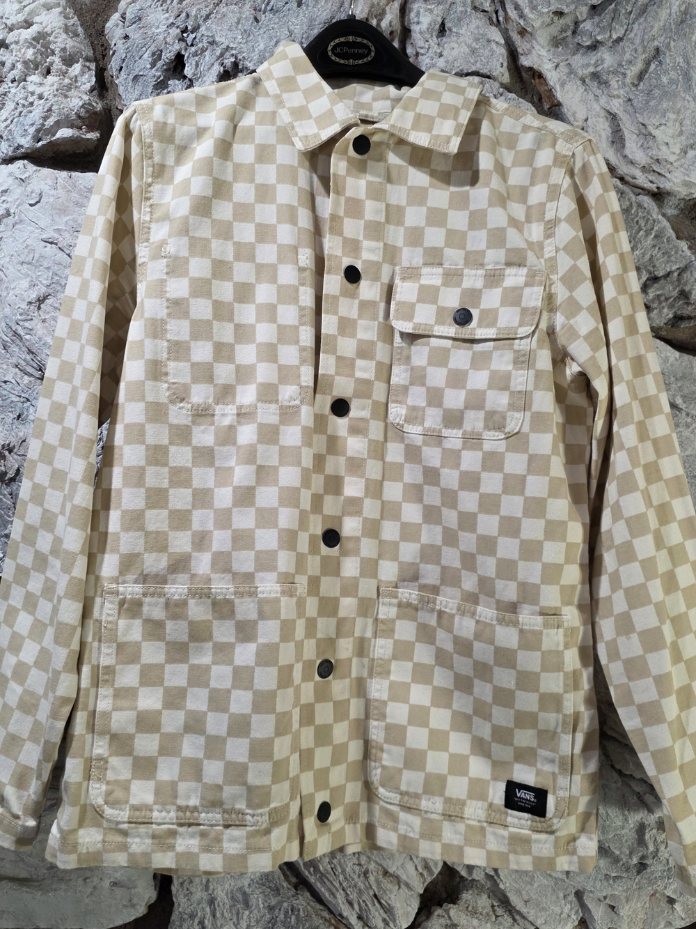 Vans Corduroy Shacket Men's Small Beige White Checker Skate Jacket Adult